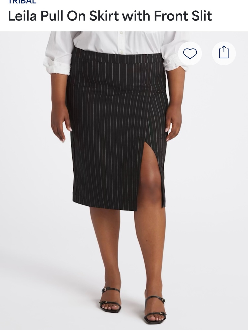 Tribal Leila Black Pinstripe Pull-On Skirt with Front Slit